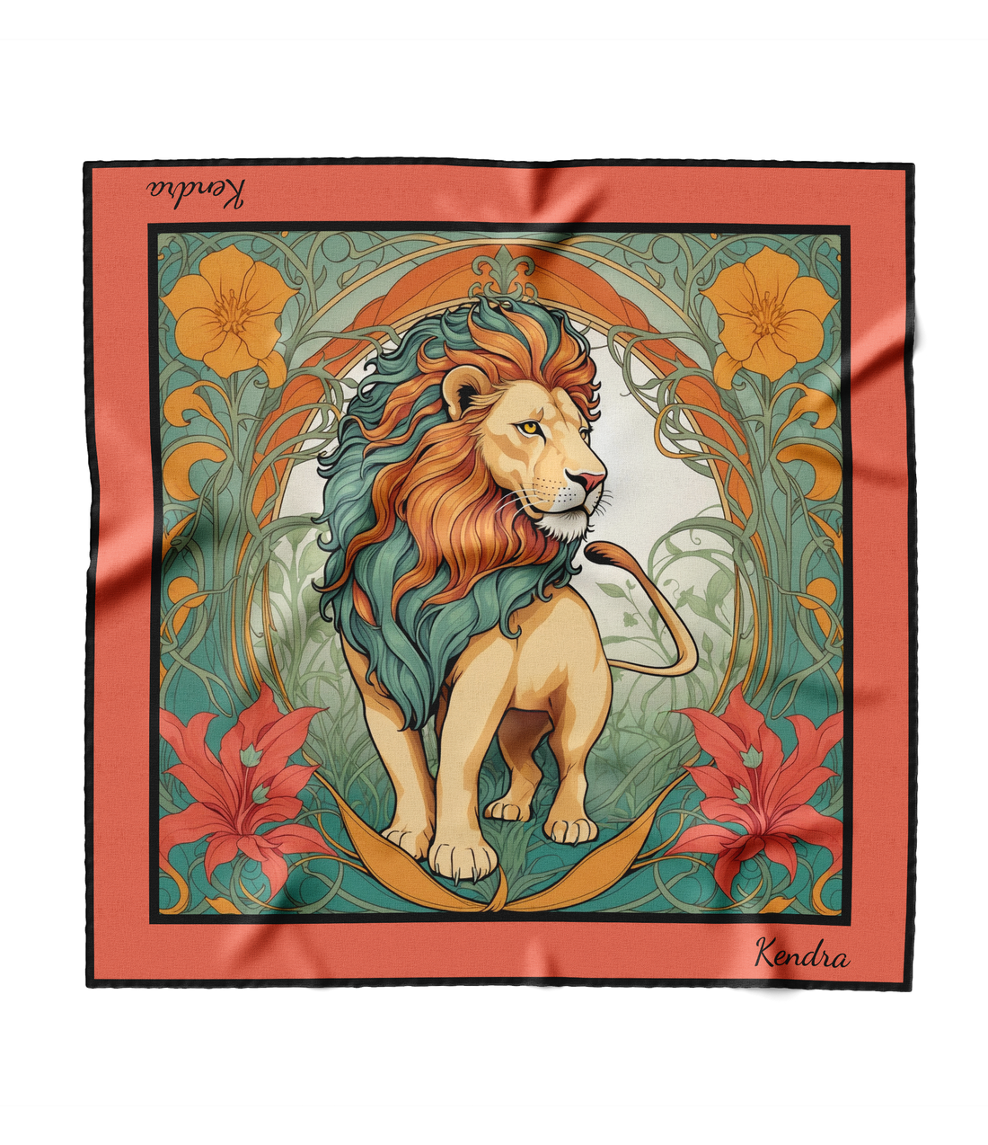 "Art Deco Lion" Square Scarf
