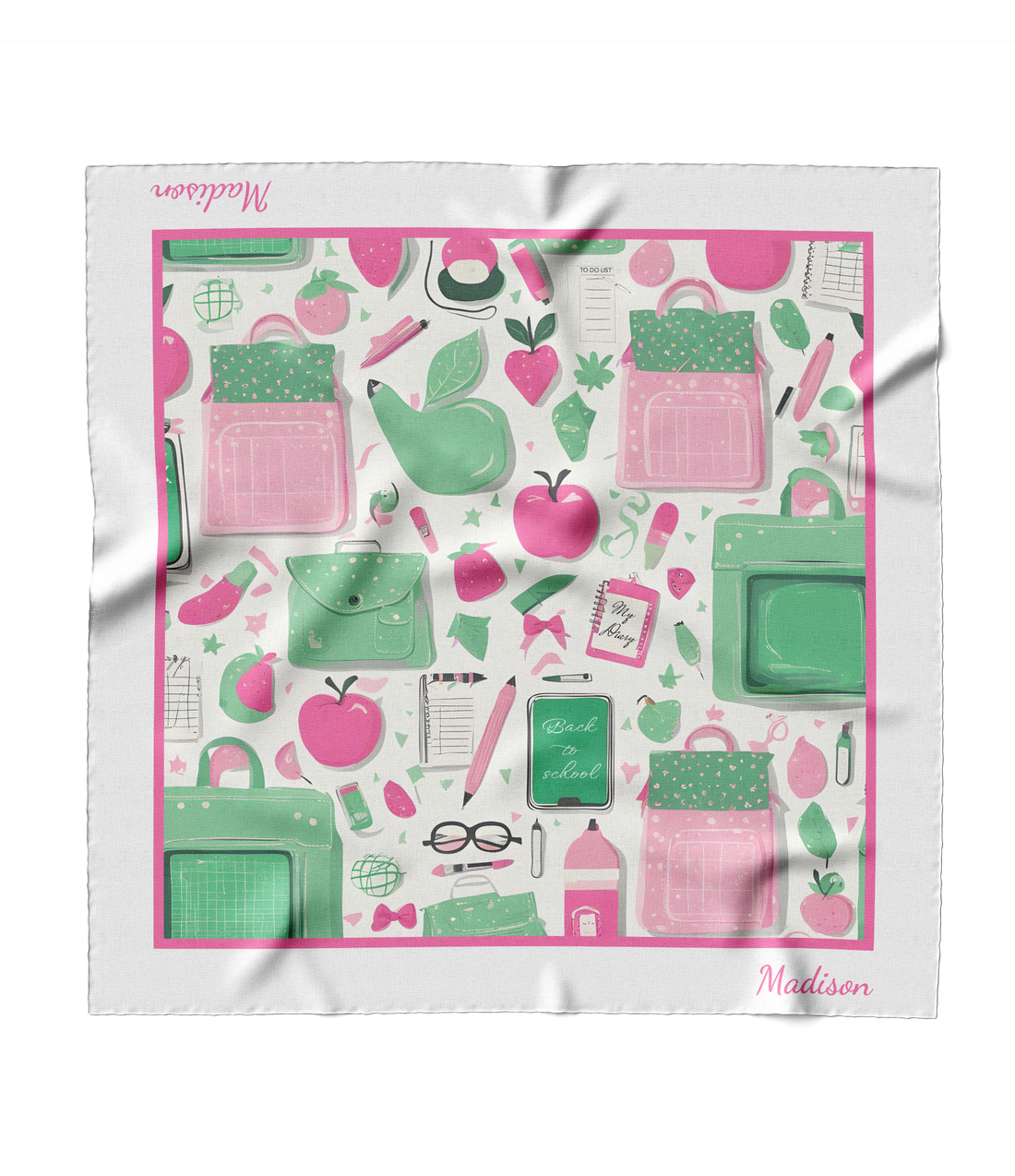 "Backpacks & Apples" Square Scarf