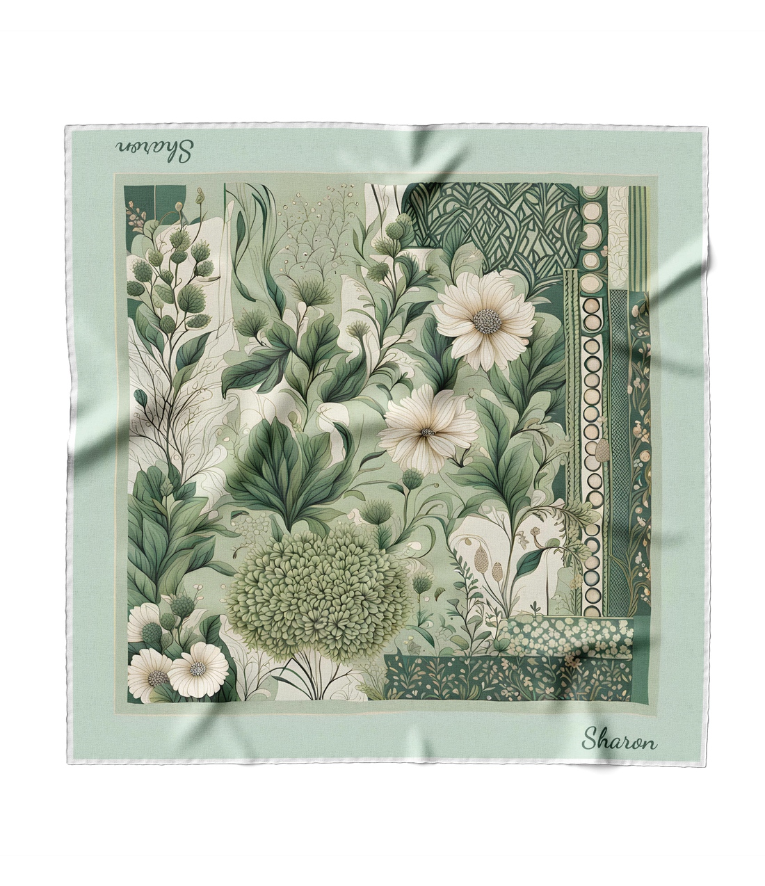 "Green Daisies" Square Scarf