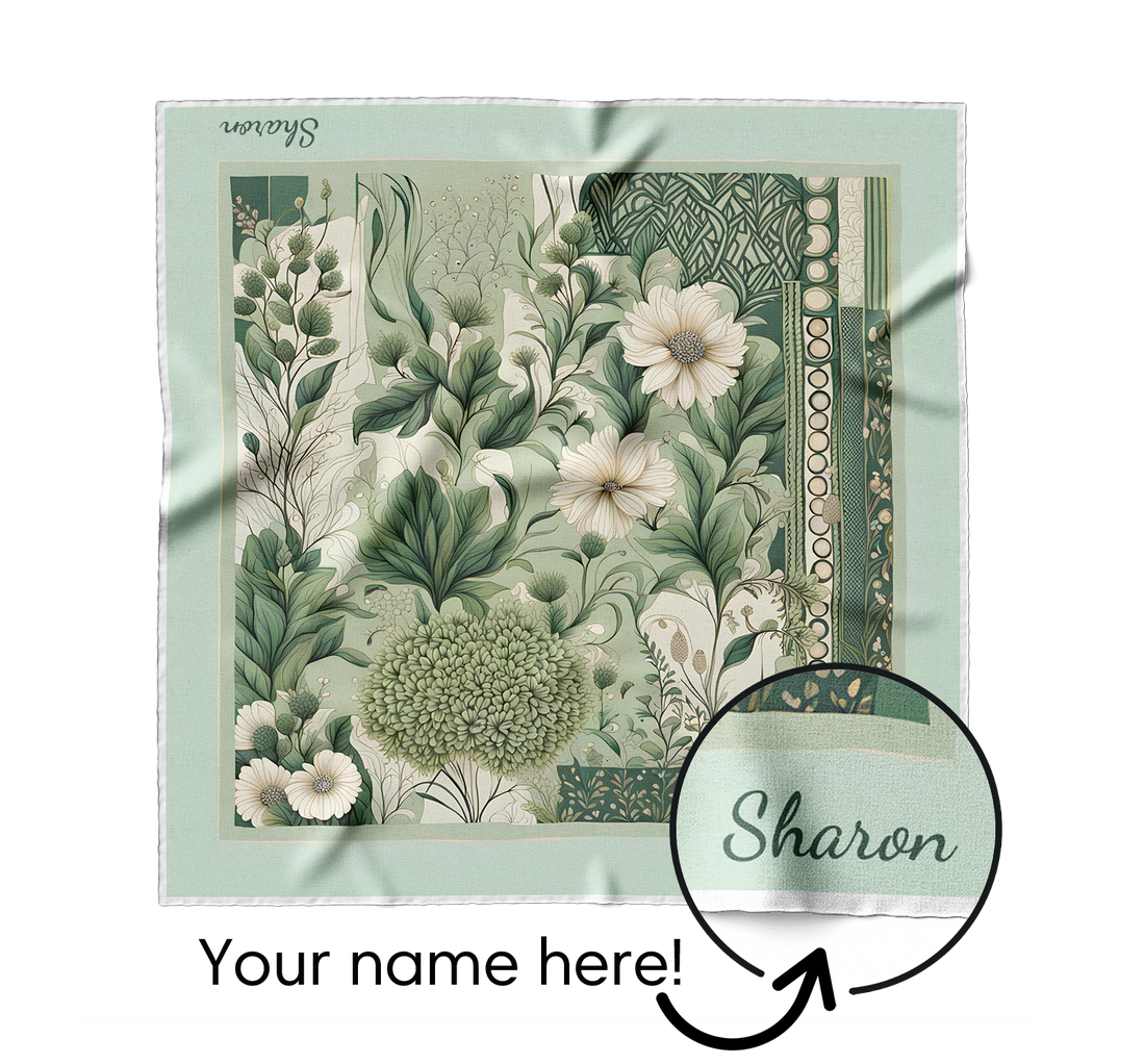 "Green Daisies" Square Scarf